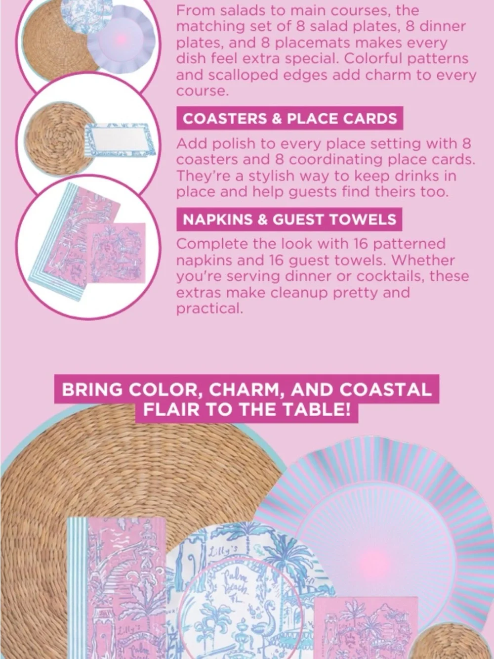 Lilly Pulitzer Paper Hostess Set For 8 Conch Shell Pink Penny’s Playground NWT